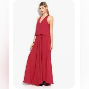 Mango Maroon Maxi Dress V Neck Layered Sleeveless Gown Medium